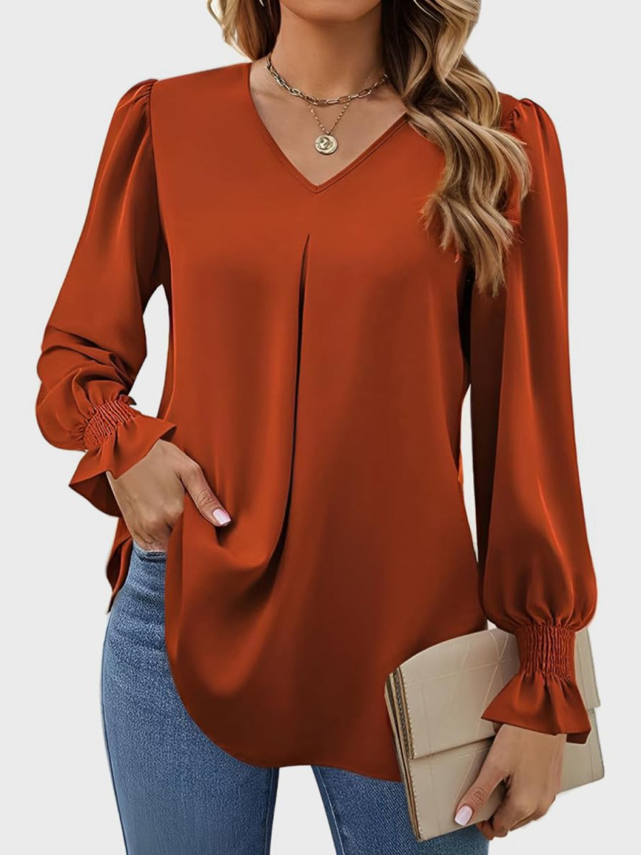 V - Neck Flounce Sleeve Top - S. M. & Co.