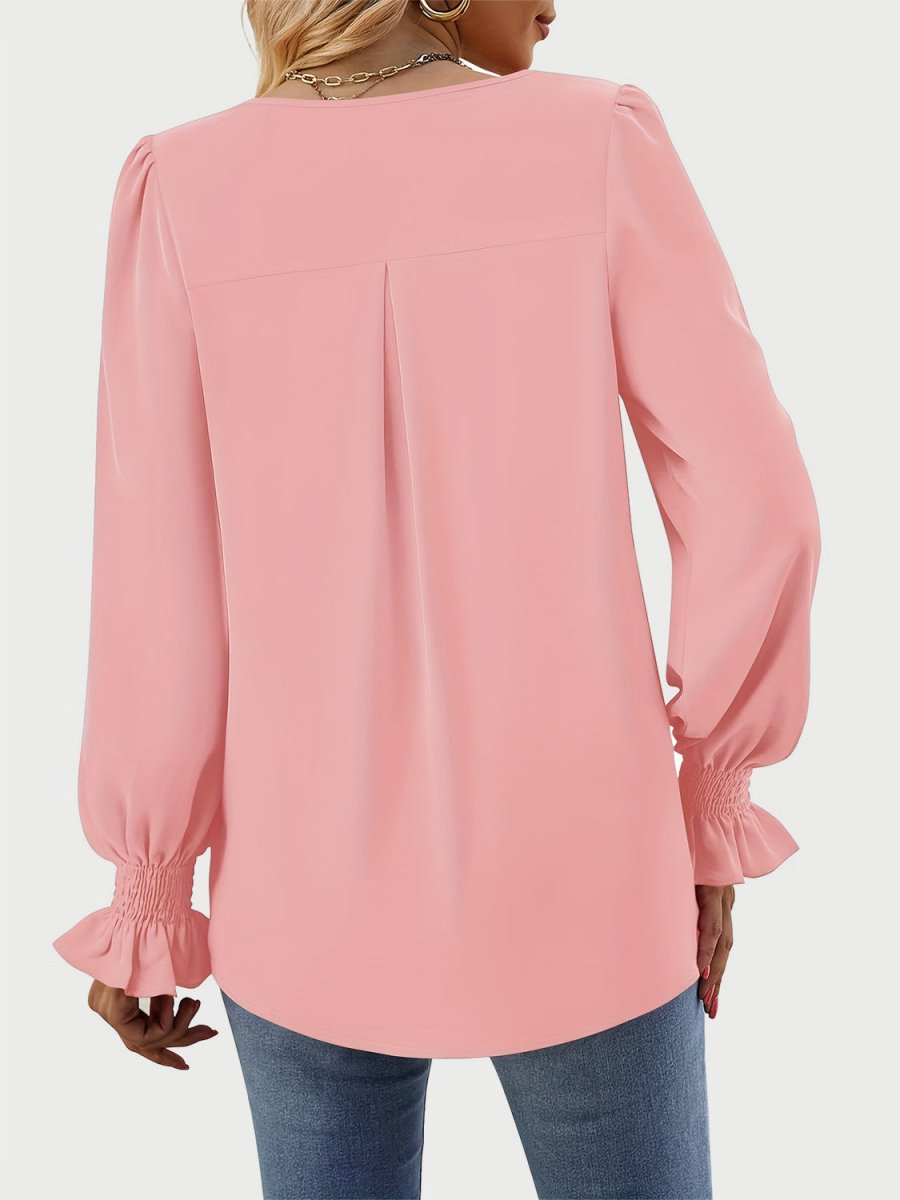 V - Neck Flounce Sleeve Top - S. M. & Co.