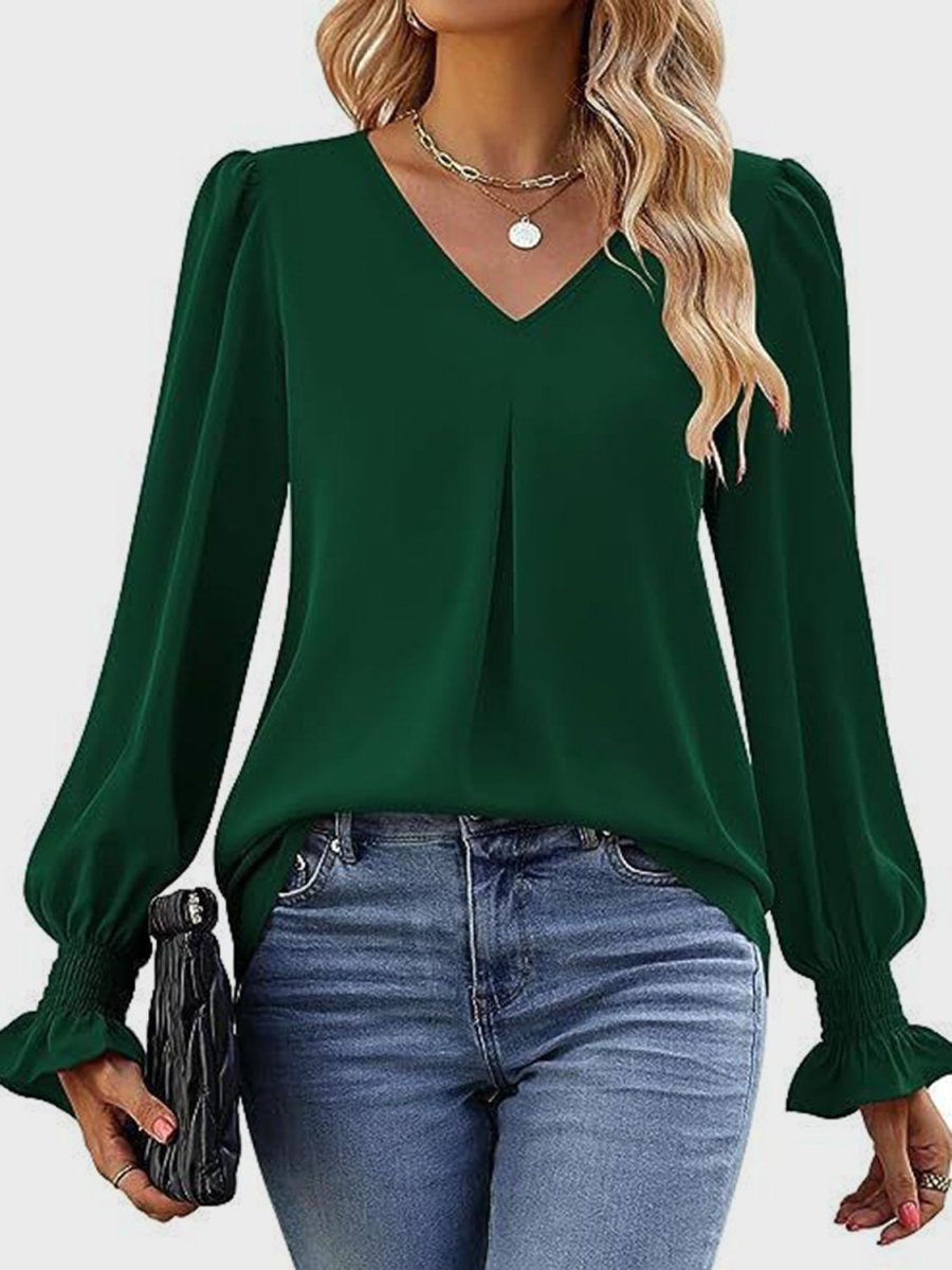 V - Neck Flounce Sleeve Top - S. M. & Co.