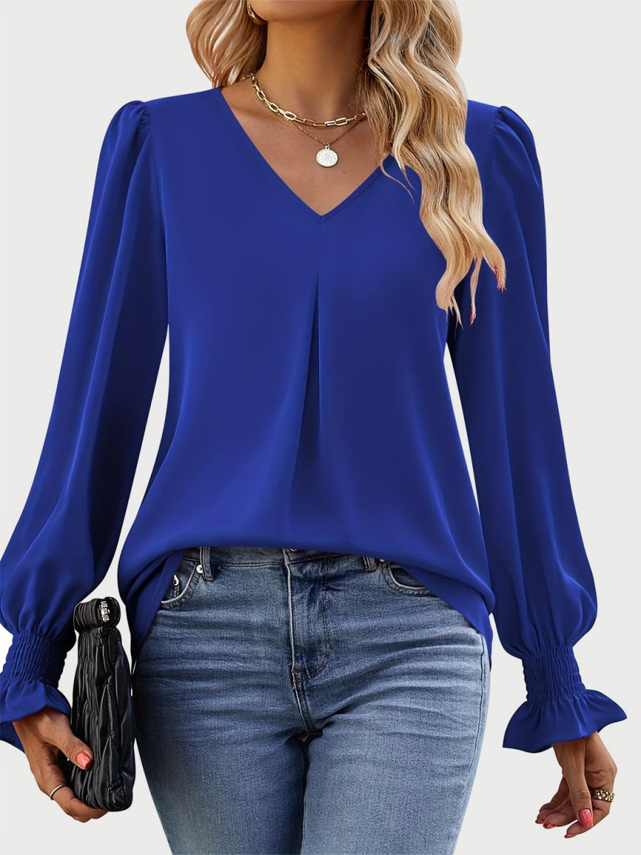 V - Neck Flounce Sleeve Top - S. M. & Co.