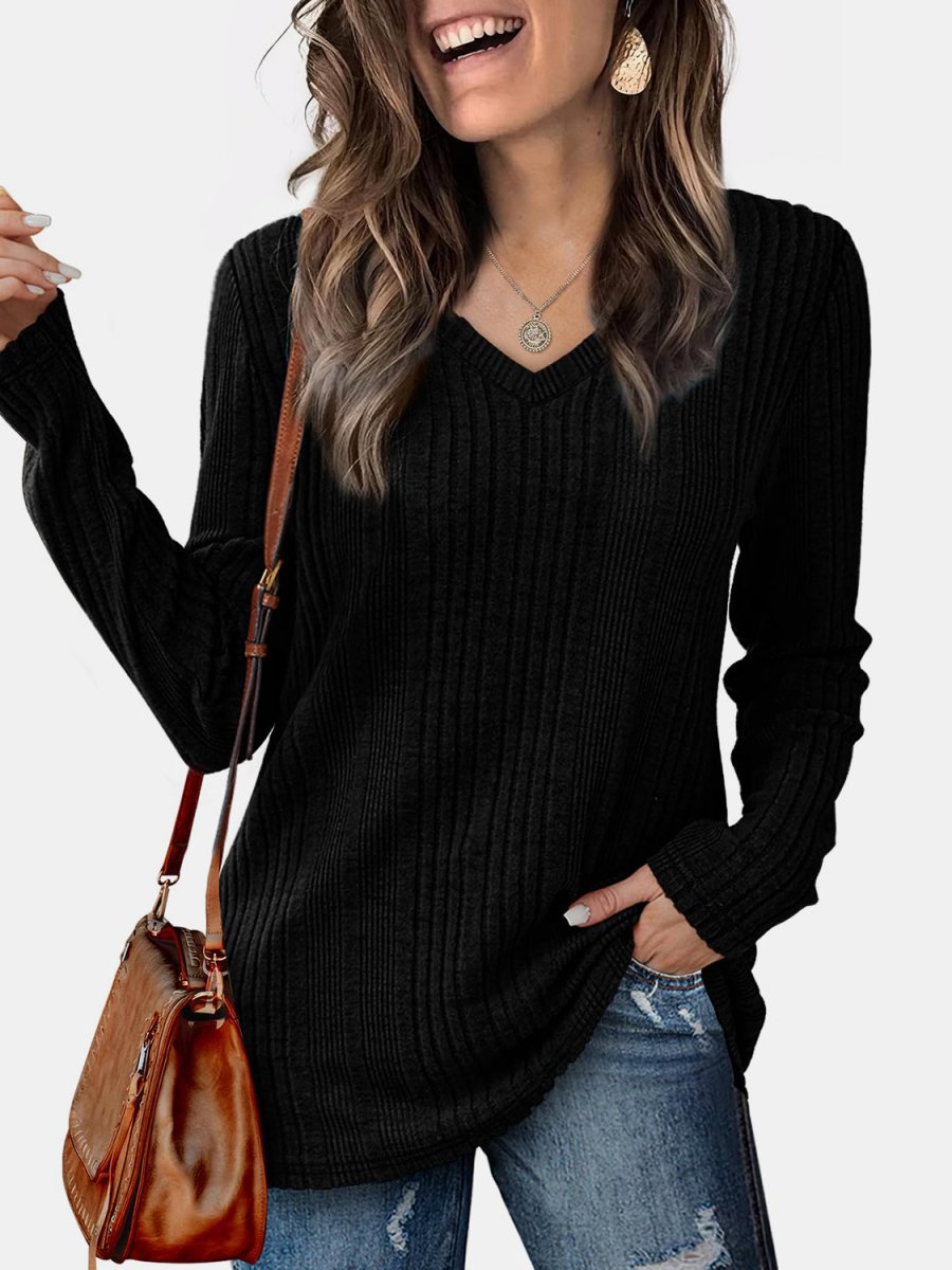 V - Neck Long Sleeve T-Shirt - S. M. & Co.