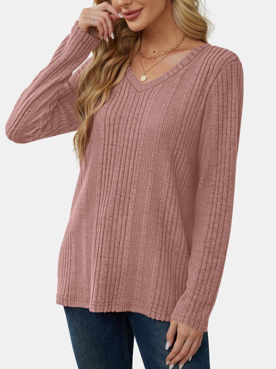 V - Neck Long Sleeve T-Shirt - S. M. & Co.