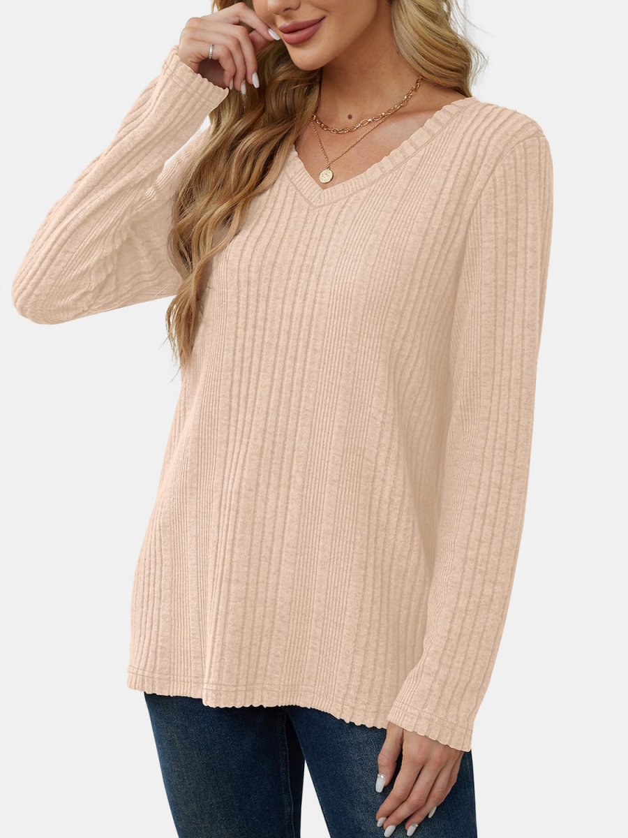 V - Neck Long Sleeve T-Shirt - S. M. & Co.