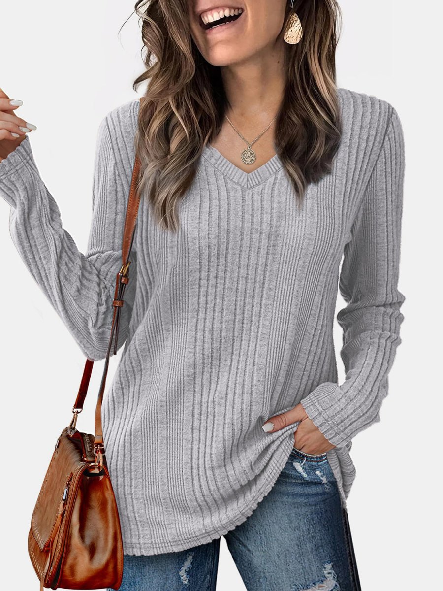 V - Neck Long Sleeve T-Shirt - S. M. & Co.