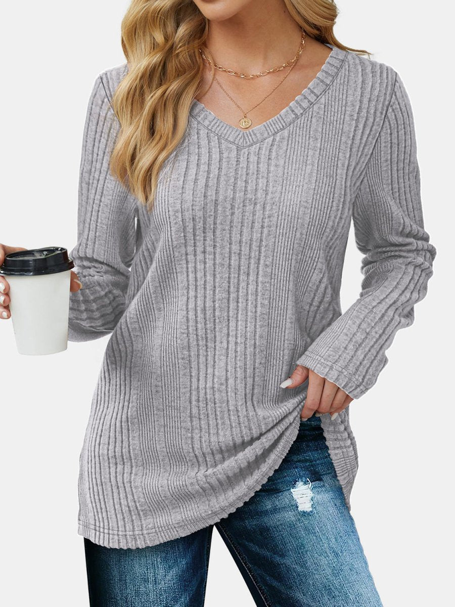 V - Neck Long Sleeve T-Shirt - S. M. & Co.