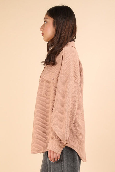 VERY J Button Down Textured Knit Shacket - S. M. & Co.