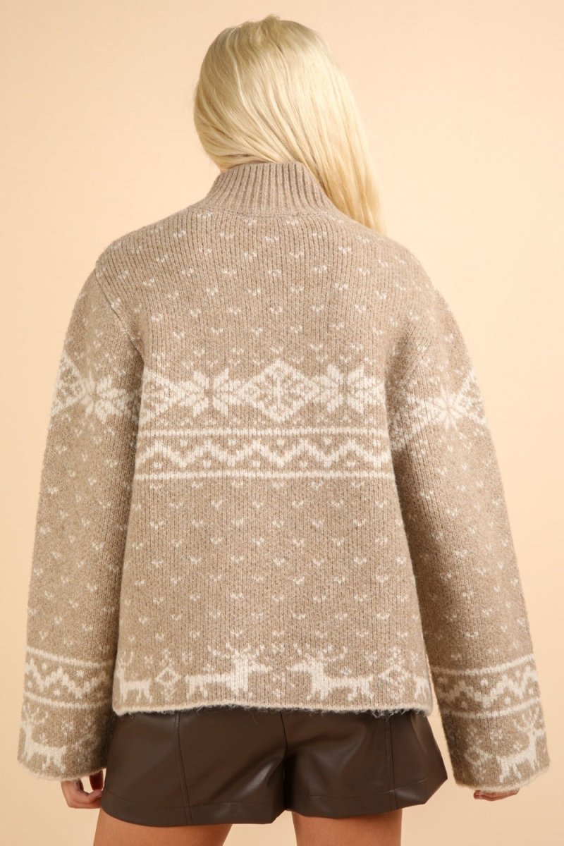 VERY J Christmas Element Mock Neck Long Sleeve Sweater - S. M. & Co.