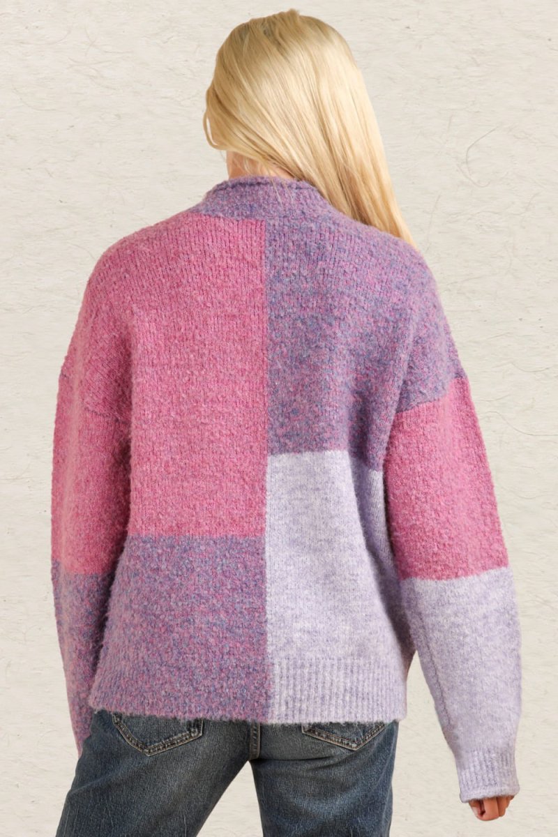 VERY J Color Block Mock Neck Drop Shoulder Sweater - S. M. & Co.