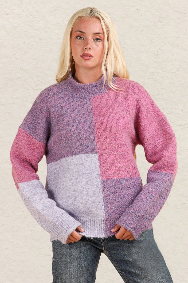 VERY J Color Block Mock Neck Drop Shoulder Sweater - S. M. & Co.