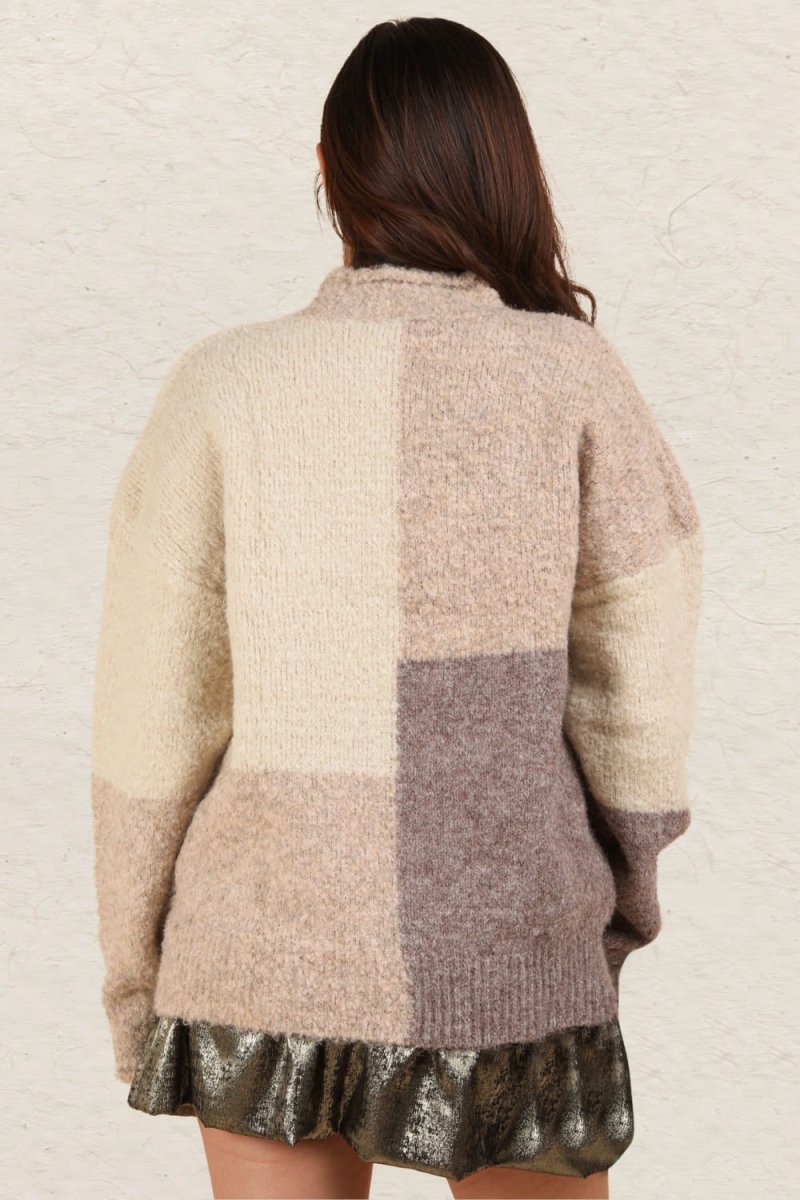 VERY J Color Block Mock Neck Drop Shoulder Sweater - S. M. & Co.