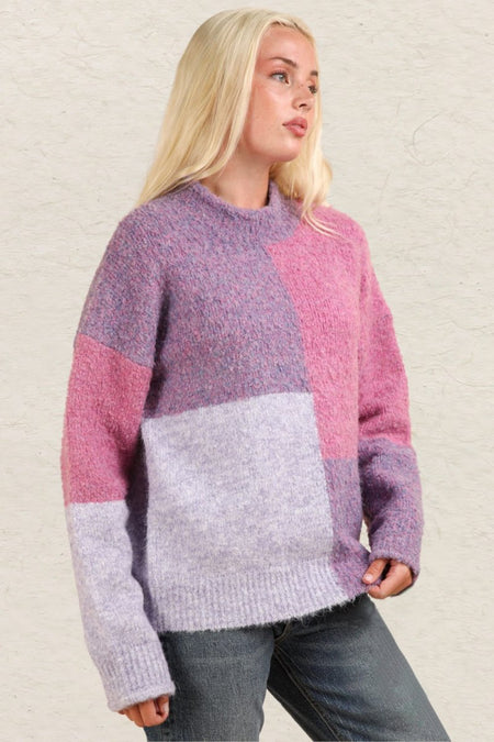 VERY J Color Block Mock Neck Drop Shoulder Sweater - S. M. & Co.