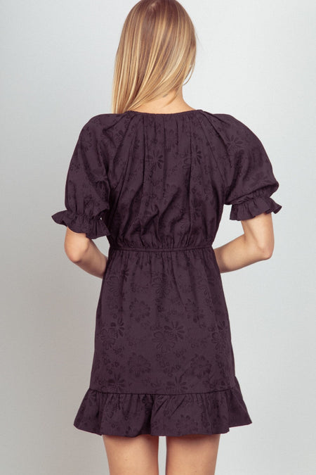 VERY J Floral Textured Woven Ruffled Mini Dress - S. M. & Co. Dresses/Mini Dresses