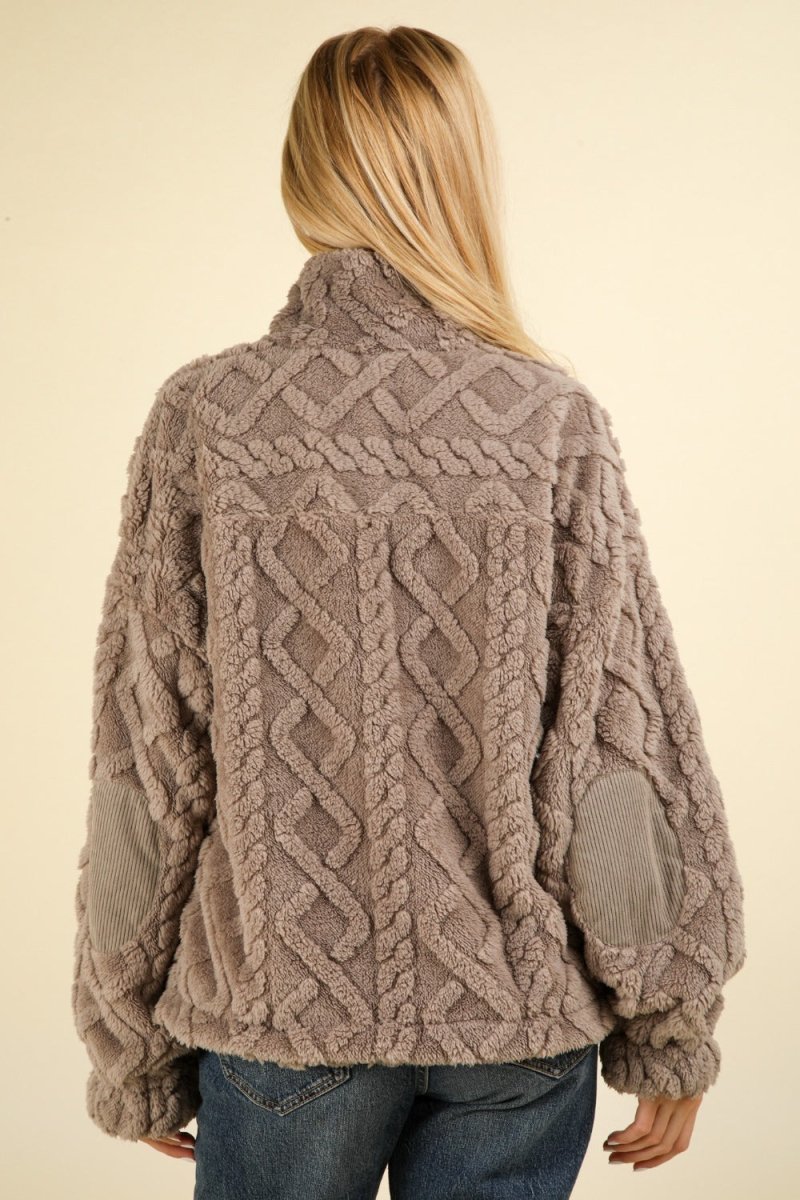 VERY J Fuzzy Fleece Half Zip Cable Pattern Sweatshirt - S. M. & Co.