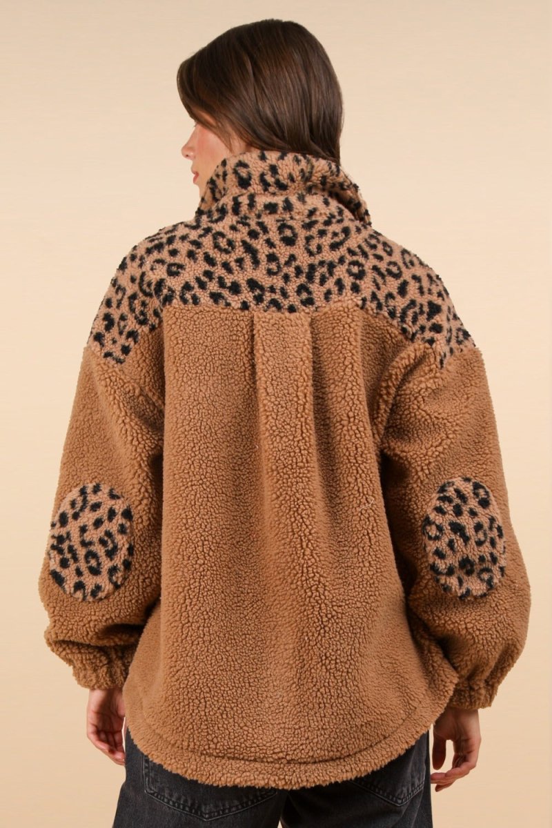 VERY J Fuzzy Leopard Button Down Long Sleeve Jacket - S. M. & Co.