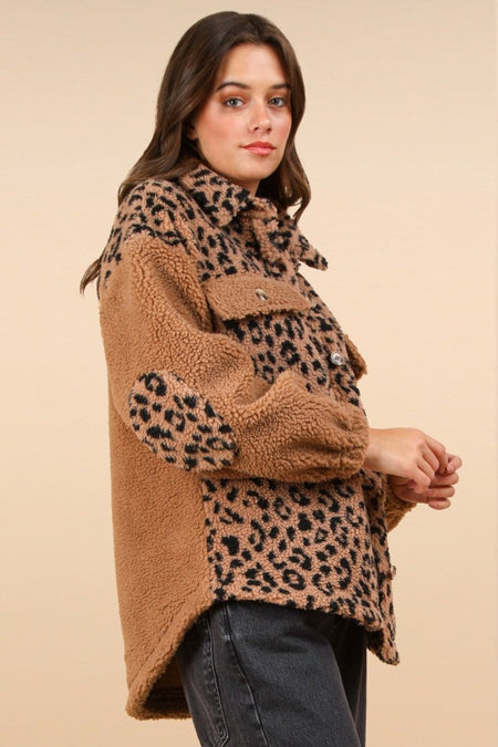 VERY J Fuzzy Leopard Button Down Long Sleeve Jacket - S. M. & Co.