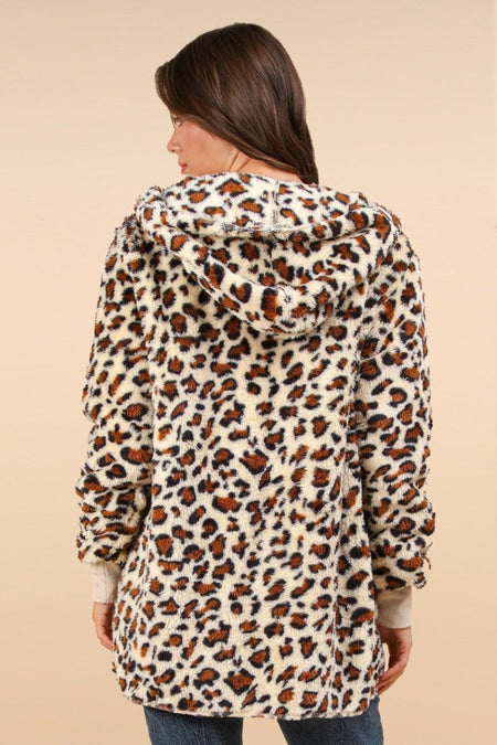 VERY J Fuzzy Leopard Long Sleeve Hooded Jacket - S. M. & Co.