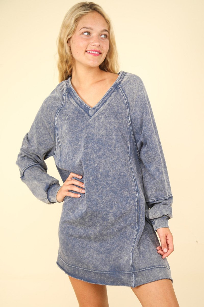 VERY J Mineral Washed Oversized A - Line Mini Dress - S. M. & Co.