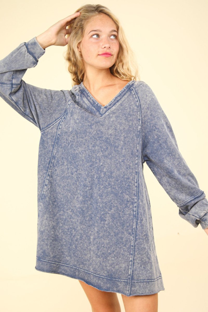 VERY J Mineral Washed Oversized A - Line Mini Dress - S. M. & Co.