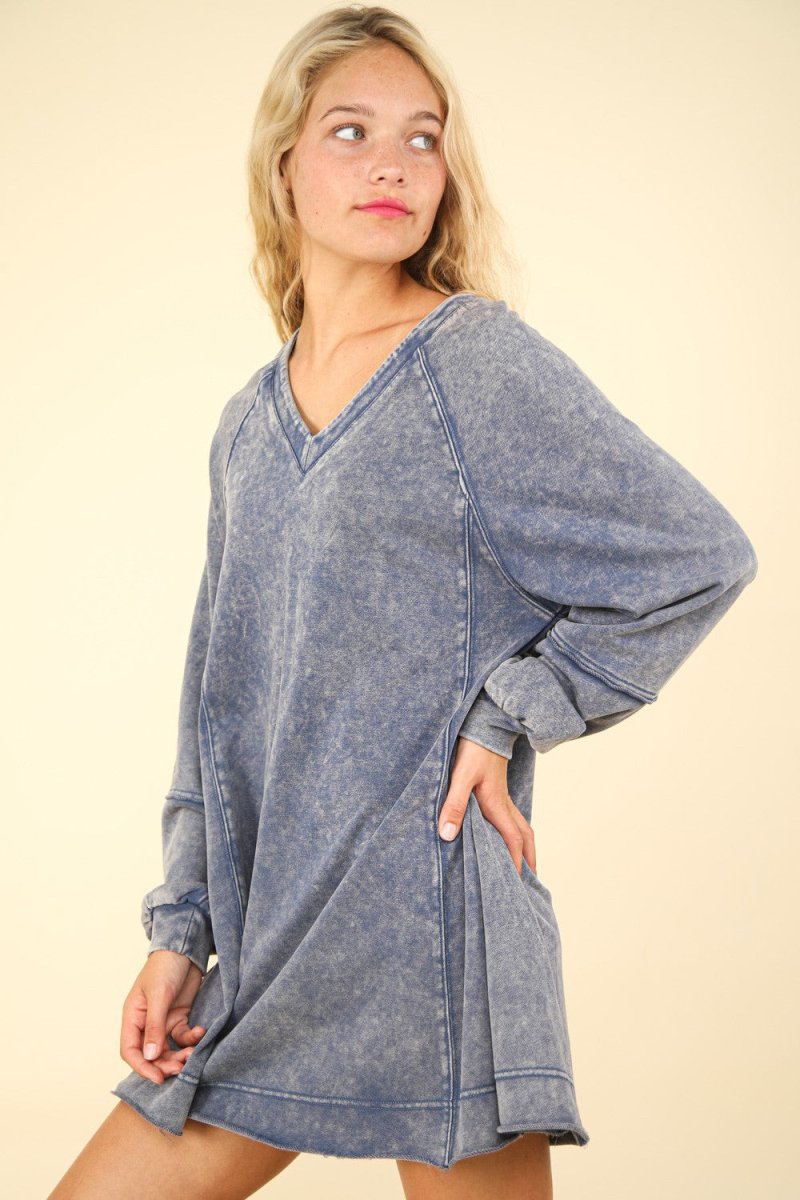 VERY J Mineral Washed Oversized A - Line Mini Dress - S. M. & Co.