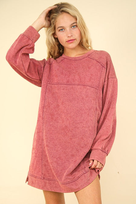 VERY J Mineral Washed Oversized Sweatshirt Mini Dress - S. M. & Co.