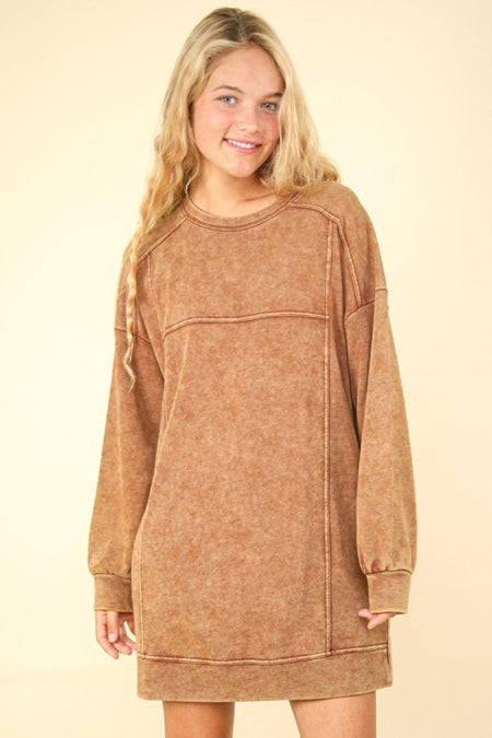 VERY J Mineral Washed Oversized Sweatshirt Mini Dress - S. M. & Co.