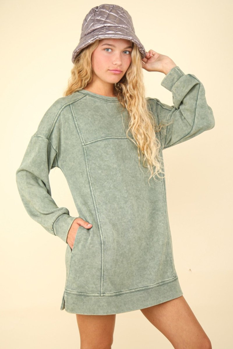 VERY J Mineral Washed Oversized Sweatshirt Mini Dress - S. M. & Co.