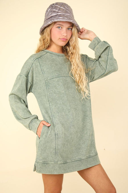 VERY J Mineral Washed Oversized Sweatshirt Mini Dress - S. M. & Co.