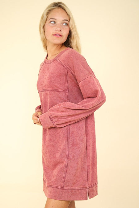 VERY J Mineral Washed Oversized Sweatshirt Mini Dress - S. M. & Co.