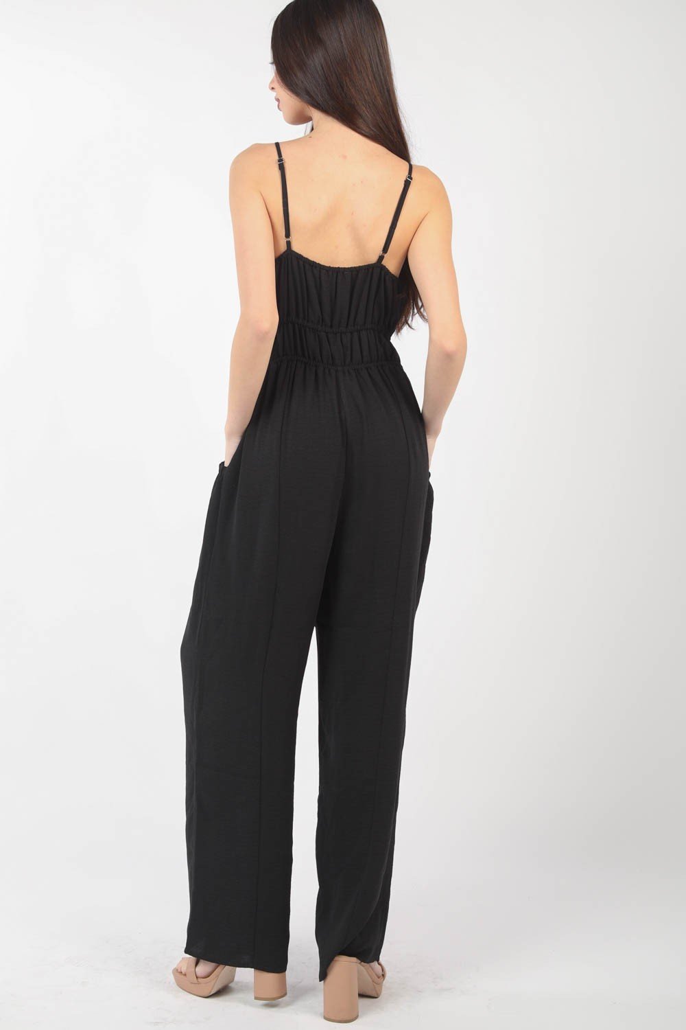 VERY J Pintuck Detail Woven Sleeveless Jumpsuit - S. M. & Co. Jumpsuit