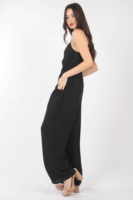 VERY J Pintuck Detail Woven Sleeveless Jumpsuit - S. M. & Co. Jumpsuit