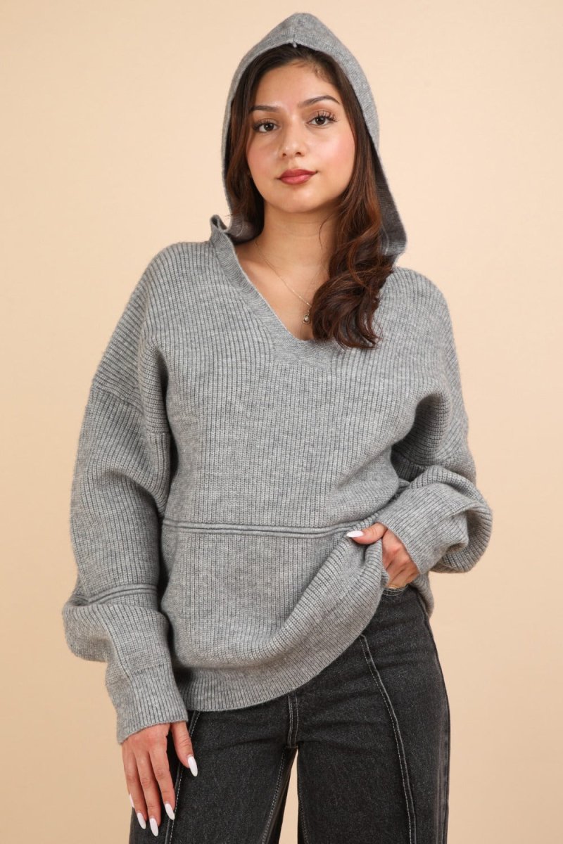 VERY J Seam Detail Drop Shoulder Hooded Sweater - S. M. & Co.