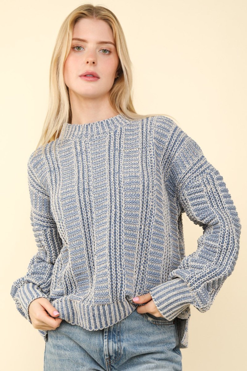 VERY J Two Tone Long Sleeve Sweater - S. M. & Co.