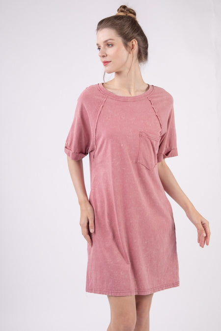 VERY J Washed Round Neck Mini Tee Dress - S. M. & Co. Dresses/Mini Dresses