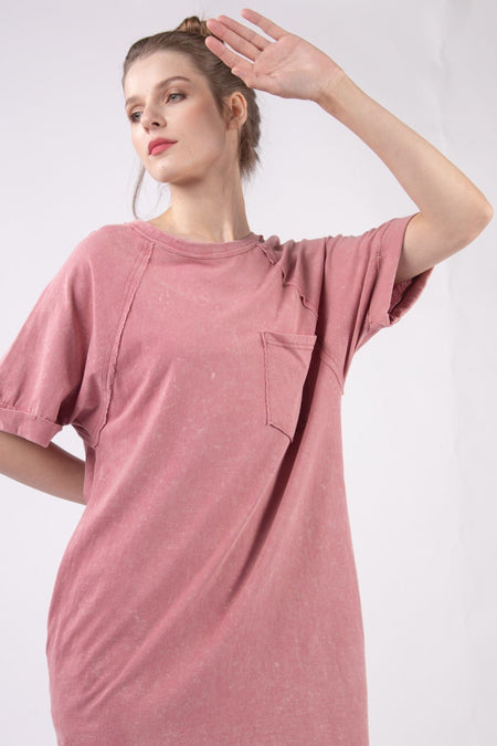 VERY J Washed Round Neck Mini Tee Dress - S. M. & Co. Dresses/Mini Dresses