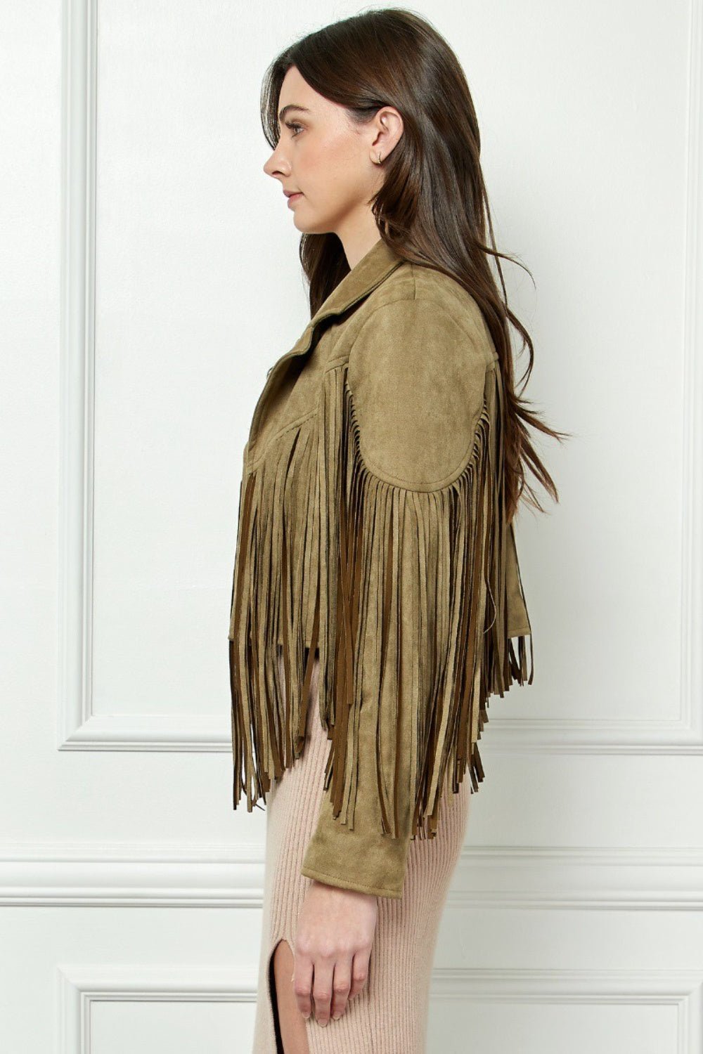 Veveret Suede Fringe Long Sleeve Moto Jacket - S. M. & Co. Jacket