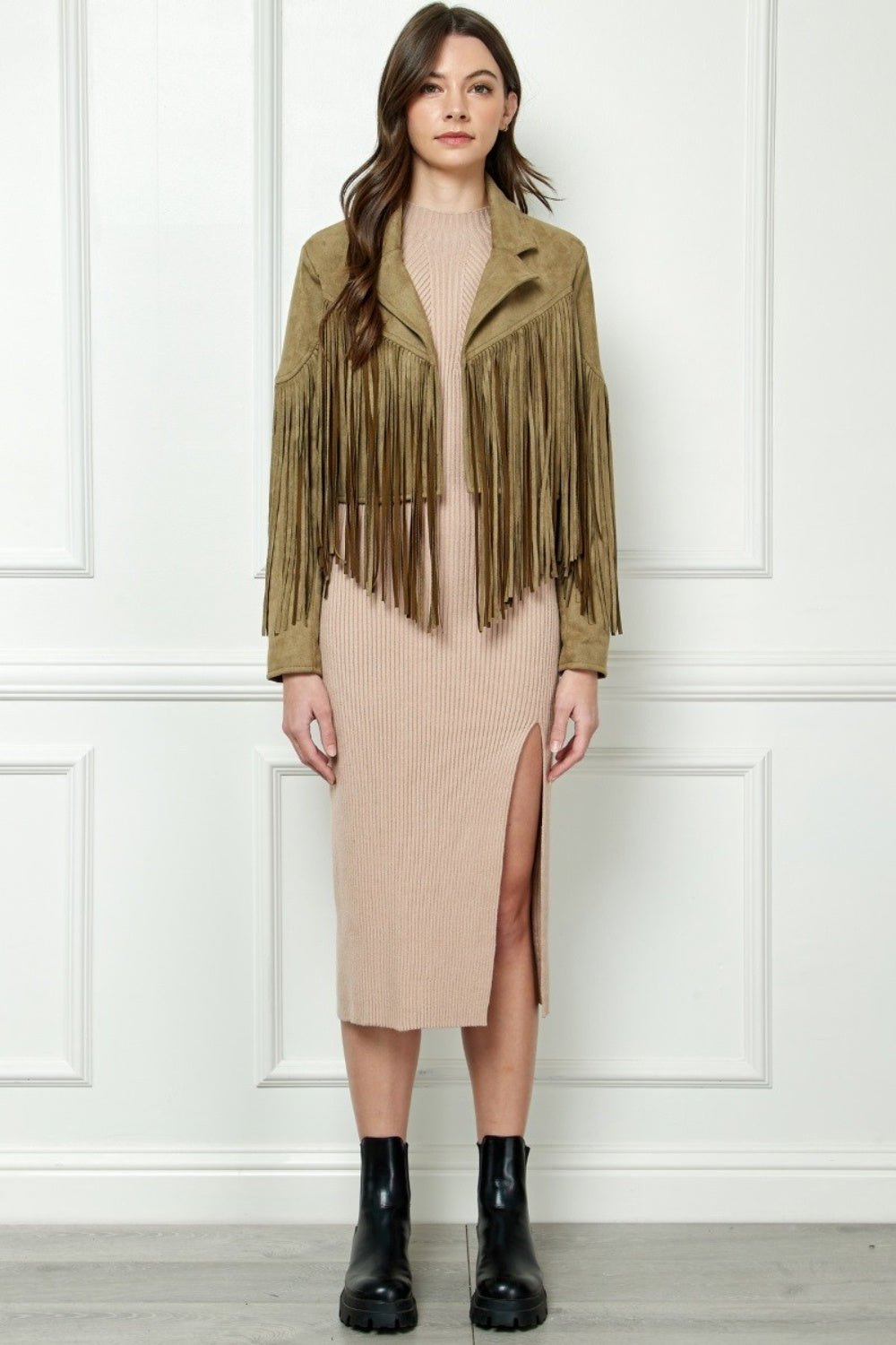 Veveret Suede Fringe Long Sleeve Moto Jacket - S. M. & Co. Jacket