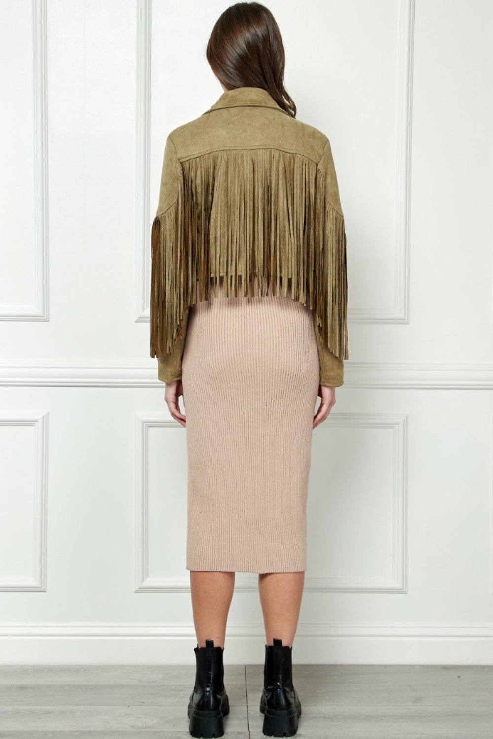 Veveret Suede Fringe Long Sleeve Moto Jacket - S. M. & Co. Jacket