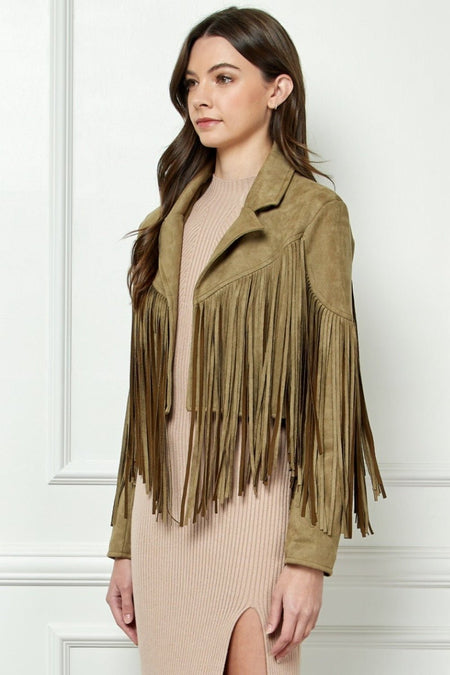 Veveret Suede Fringe Long Sleeve Moto Jacket - S. M. & Co. Jacket