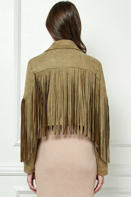 Veveret Suede Fringe Long Sleeve Moto Jacket - S. M. & Co. Jacket