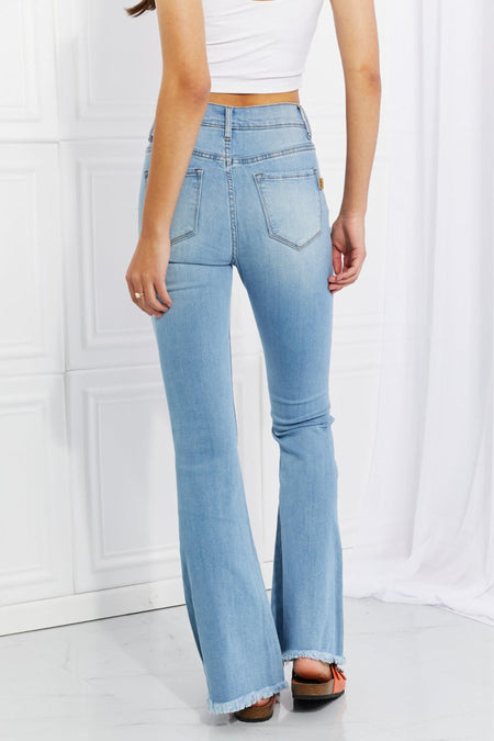 Vibrant MIU Full Size Jess Button Flare Jeans - S. M. & Co.