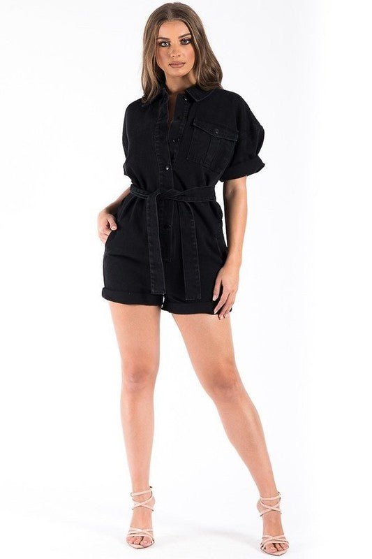 Vintage Romper In Black Denim - S. M. & Co. Denim Rompers