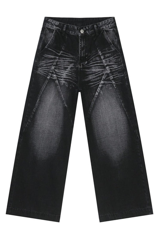 Washed Cat Whisker Straight Leg Jeans - S. M. & Co.
