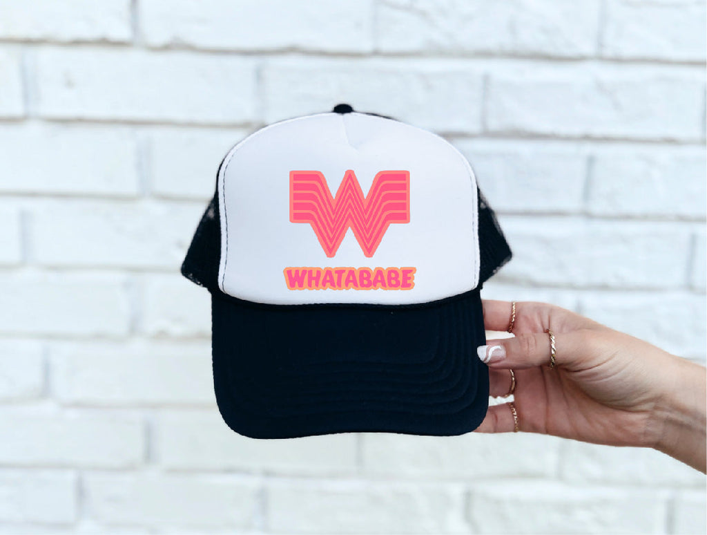 Whatababe DTF Printed Black & White Trucker Hat 2