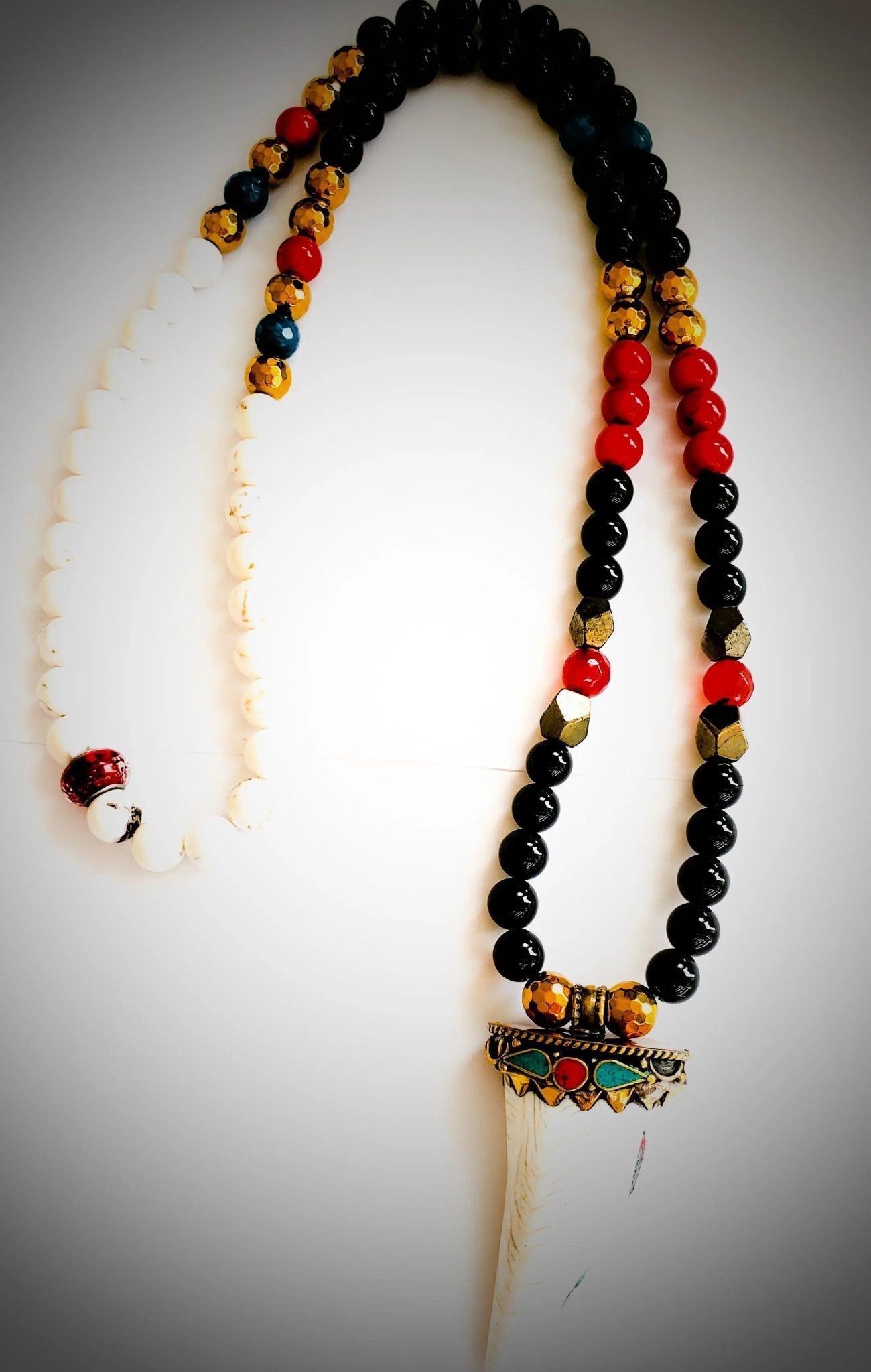White Coral Boho Horn Tibetan Necklace