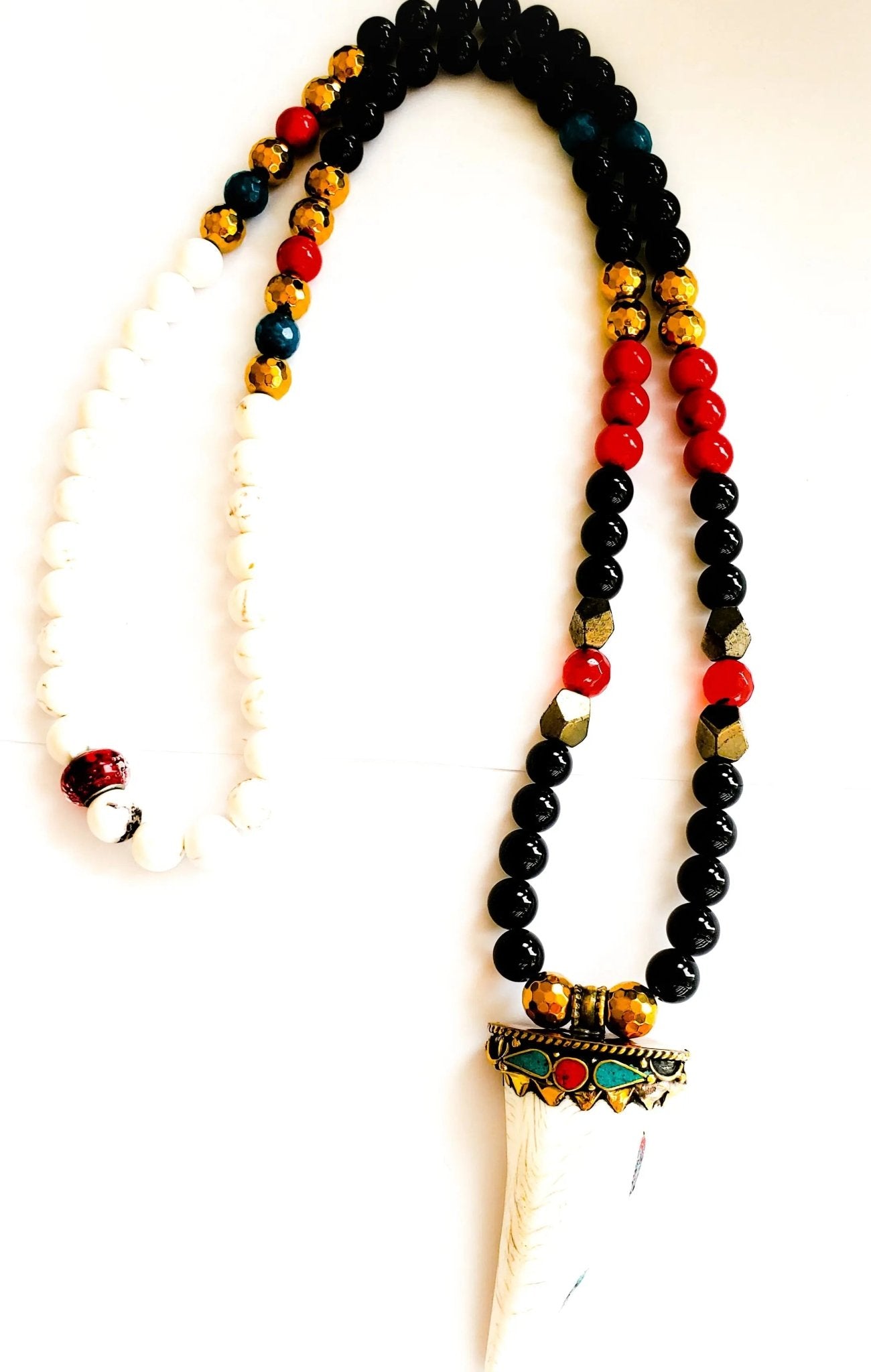 White Coral Boho Horn Tibetan Necklace