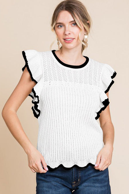 White Crochet Eyelet Flounce Tank Top - AnAs Market