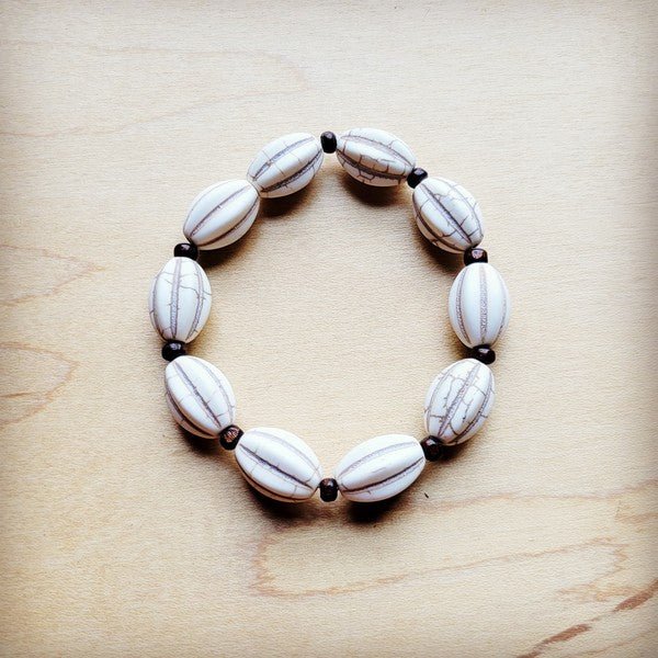 White Turquoise Melon Beaded Stretch Bracelet - S. M. & Co.