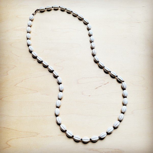 White Turquoise & Wood Melon Beaded Necklace - S. M. & Co.