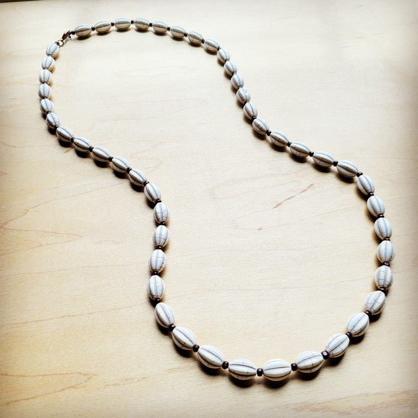 White Turquoise & Wood Melon Beaded Necklace - S. M. & Co.