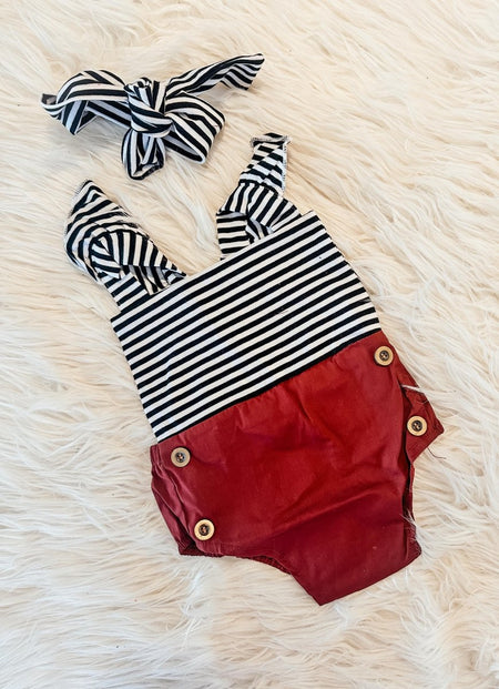 Wine Sailor Button Romper - S. M. & Co.